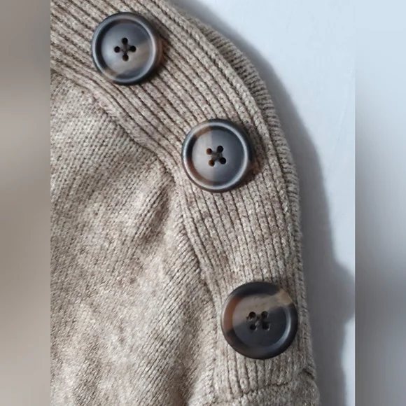 Anthro Margarita Button Mock Tunic Oatmeal Sweater Light Academia Coquette Boho - Picture 5 of 10